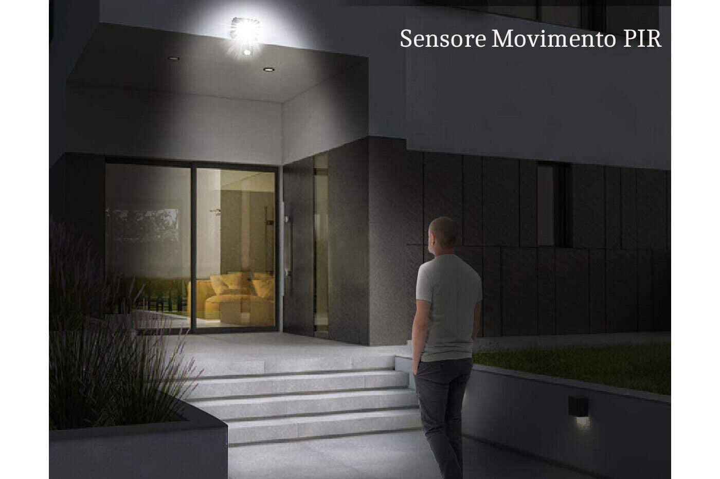 Faretto Led Esterno 20W Sensore Movimento Crepuscolare Regolabile Luce Fredda