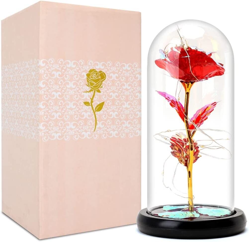 RANJIMA Ewige Rose, echte stabilisierte Rose im Glas. Die Schöne und das Biest Rose 