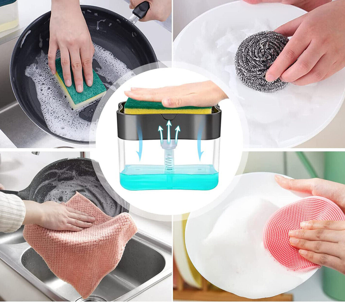 Dispenser Sapone Liquido Manuale Erogatore Spugna Piatti Distributore Detersivo