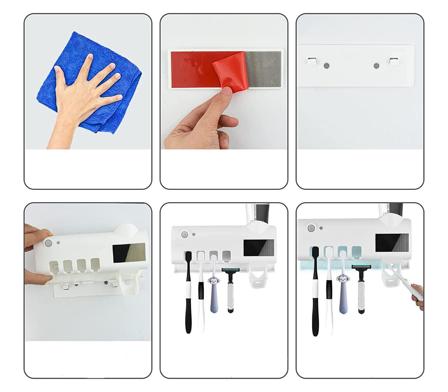 Sterilizzatore Spazzolini UV Con Dispenser Dentrificio Porta Spazzolino Adesivo