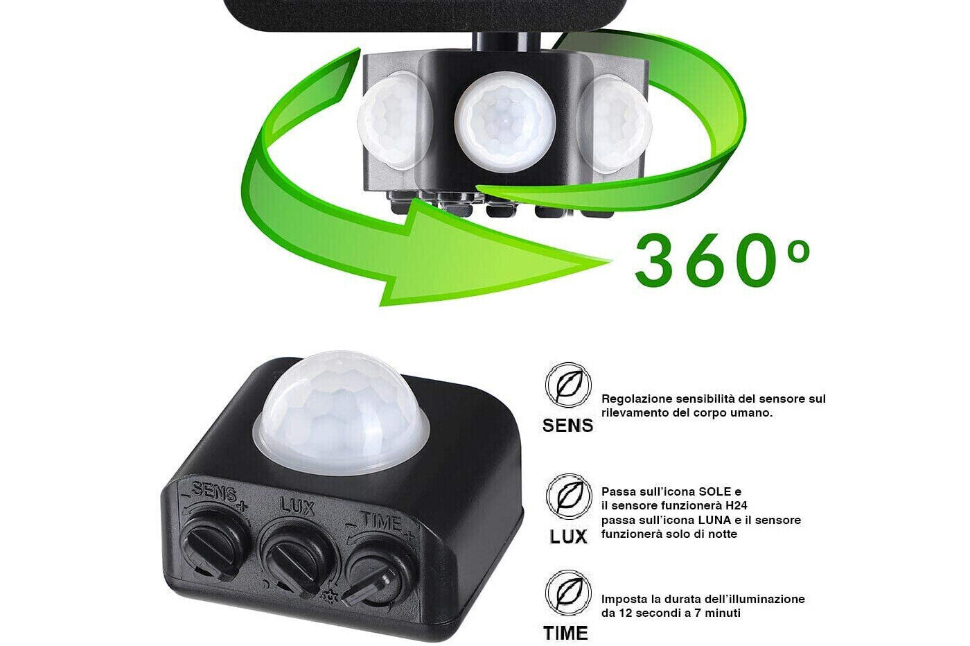 Faretto Led Esterno 20W Sensore Movimento Crepuscolare Regolabile Luce Fredda