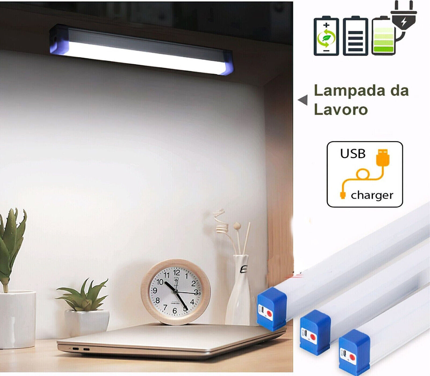 Lampada Emergenza LED Luce Fredda 17CM Batteria Ricaricabile Torcia  Portatile