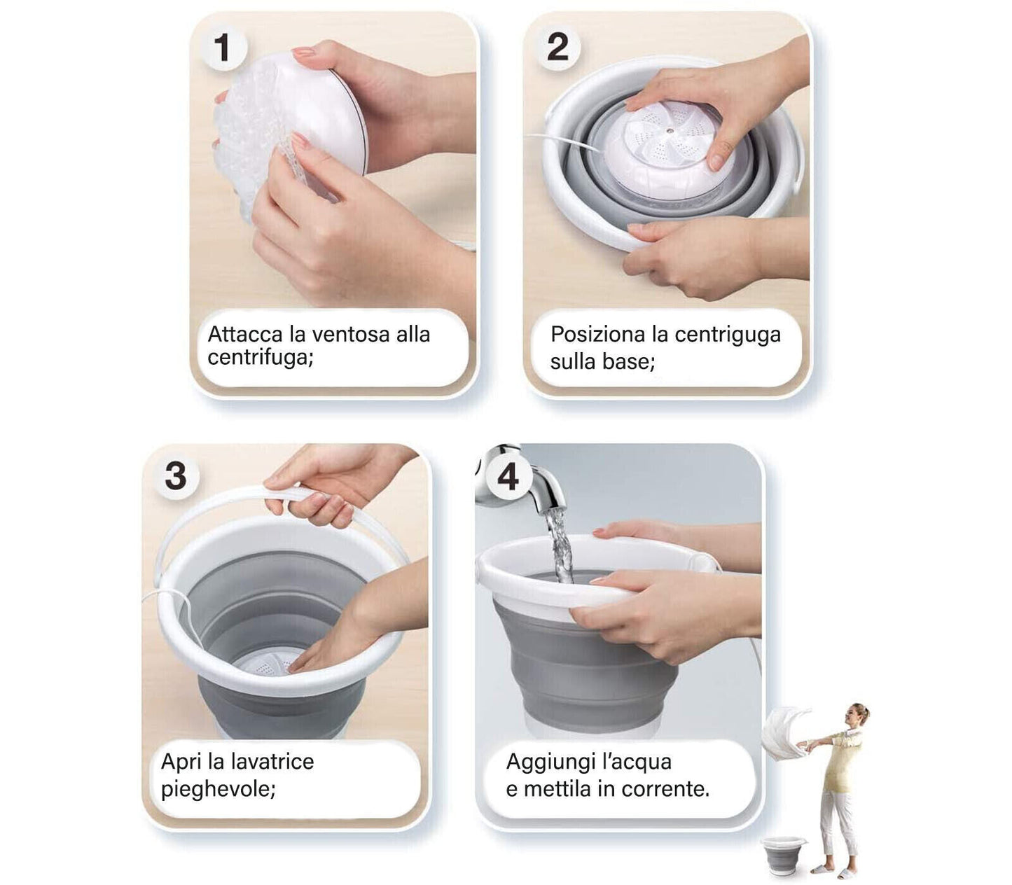 Mini-Faltwaschmaschine mit Spinner, tragbarer USB-Wäscheeimer 