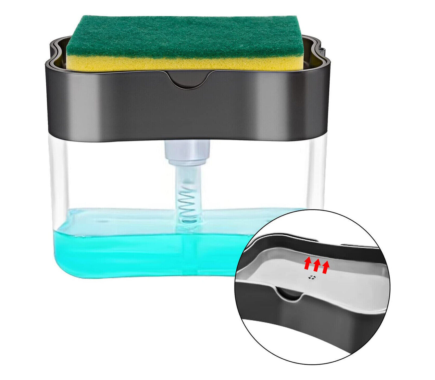 Dispenser Sapone Liquido Manuale Erogatore Spugna Piatti Distributore Detersivo