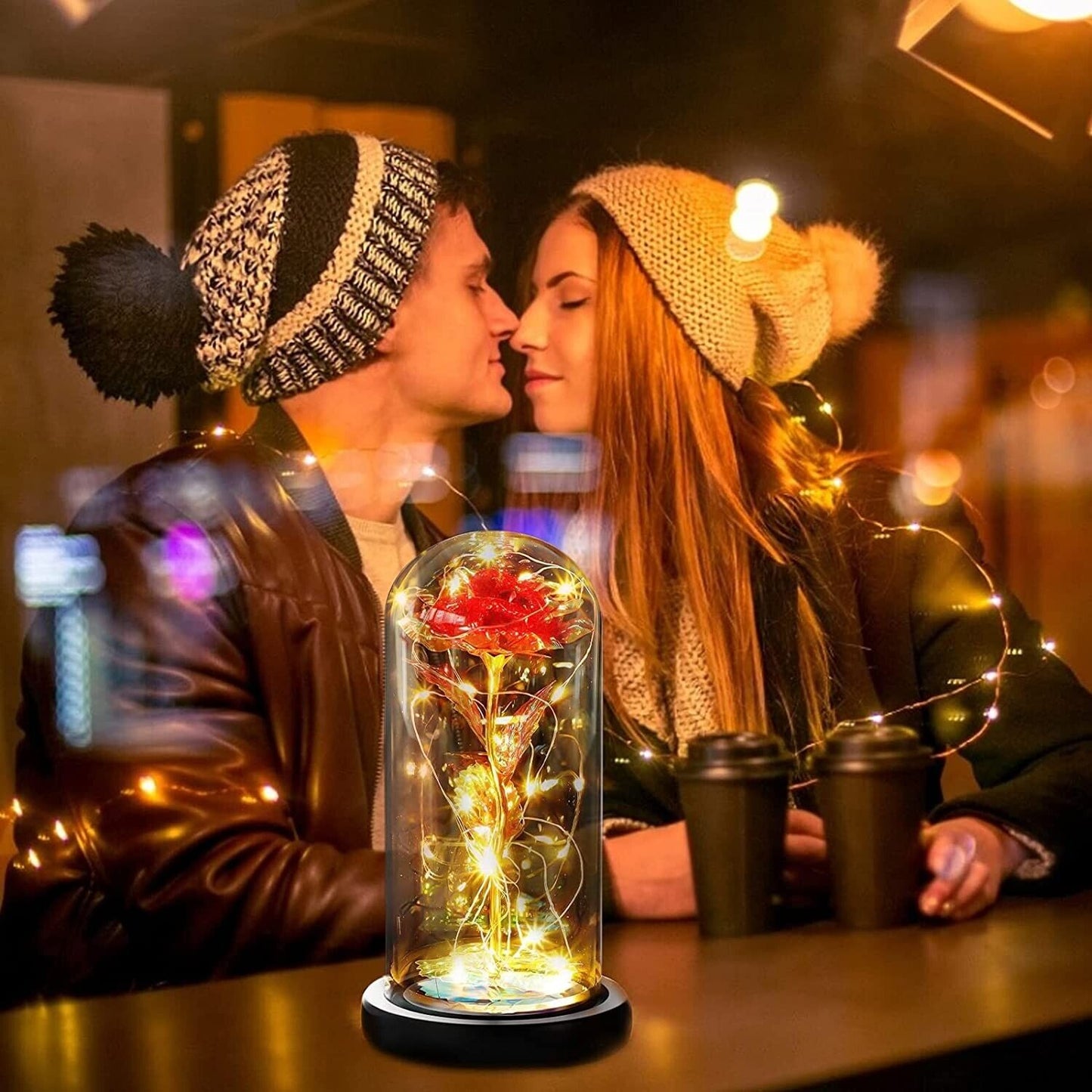 RANJIMA Ewige Rose, echte stabilisierte Rose im Glas. Die Schöne und das Biest Rose 