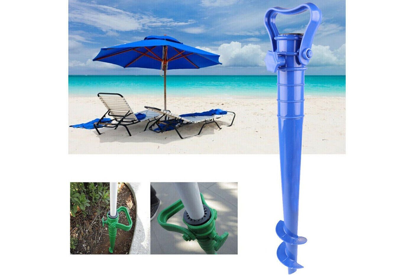 Schirmpfahl, 42 cm, Schneckenstütze, Universalbasis, drehbare Spitze 