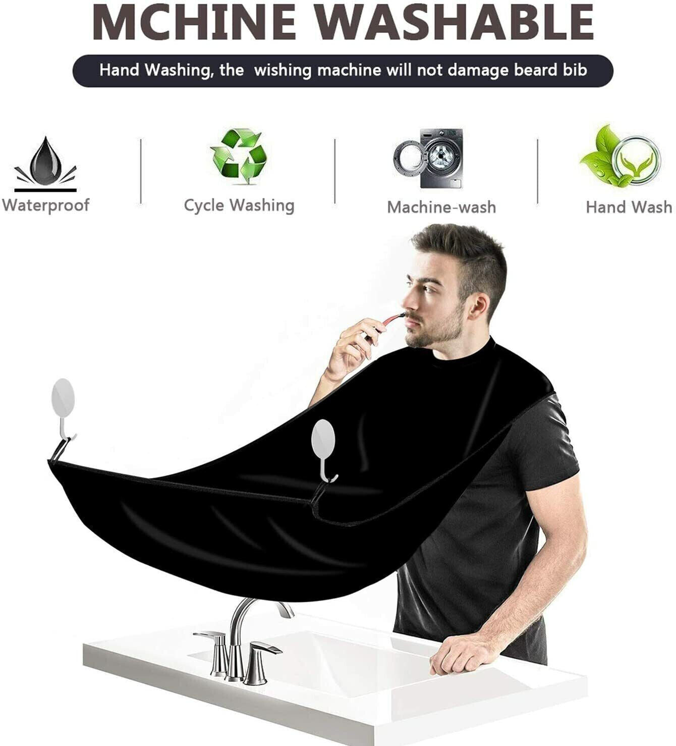 MANTELLO TELO GREMBIULE PER TAGLIO CATTURA BARBA CAPELLI BAFFI VENTOSE SPECCHIO